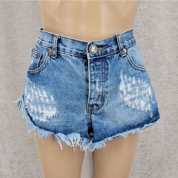 One One Teaspoon Bandits Relaxed Fit Denim Distressed Women Jean Shorts - Picture 1 of 13